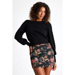 Lulus Ismerie Black Floral Jacquard Mid-rise Skort - Size XS